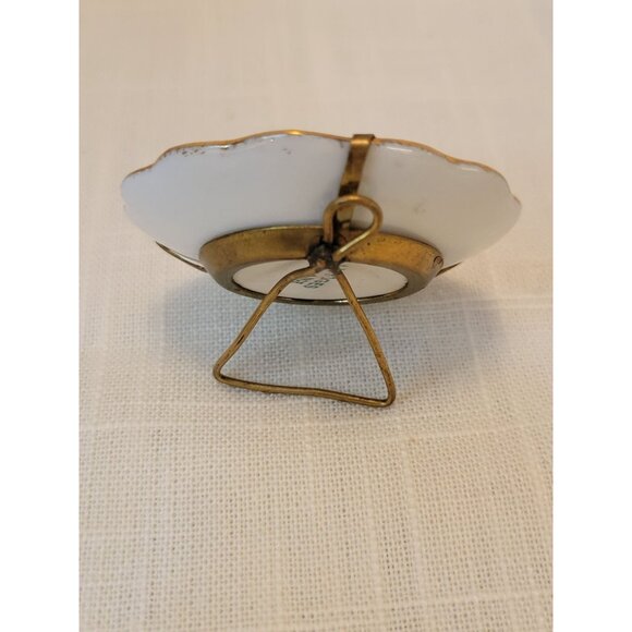 Vntg Limoges France Miniature Plate Porcelain W/ Gold Trim & Stand Courting 1.5" - Picture 3 of 8